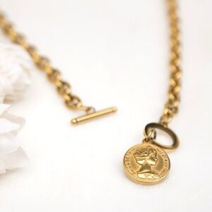 18K Gold Coin Accent Necklace (7019)